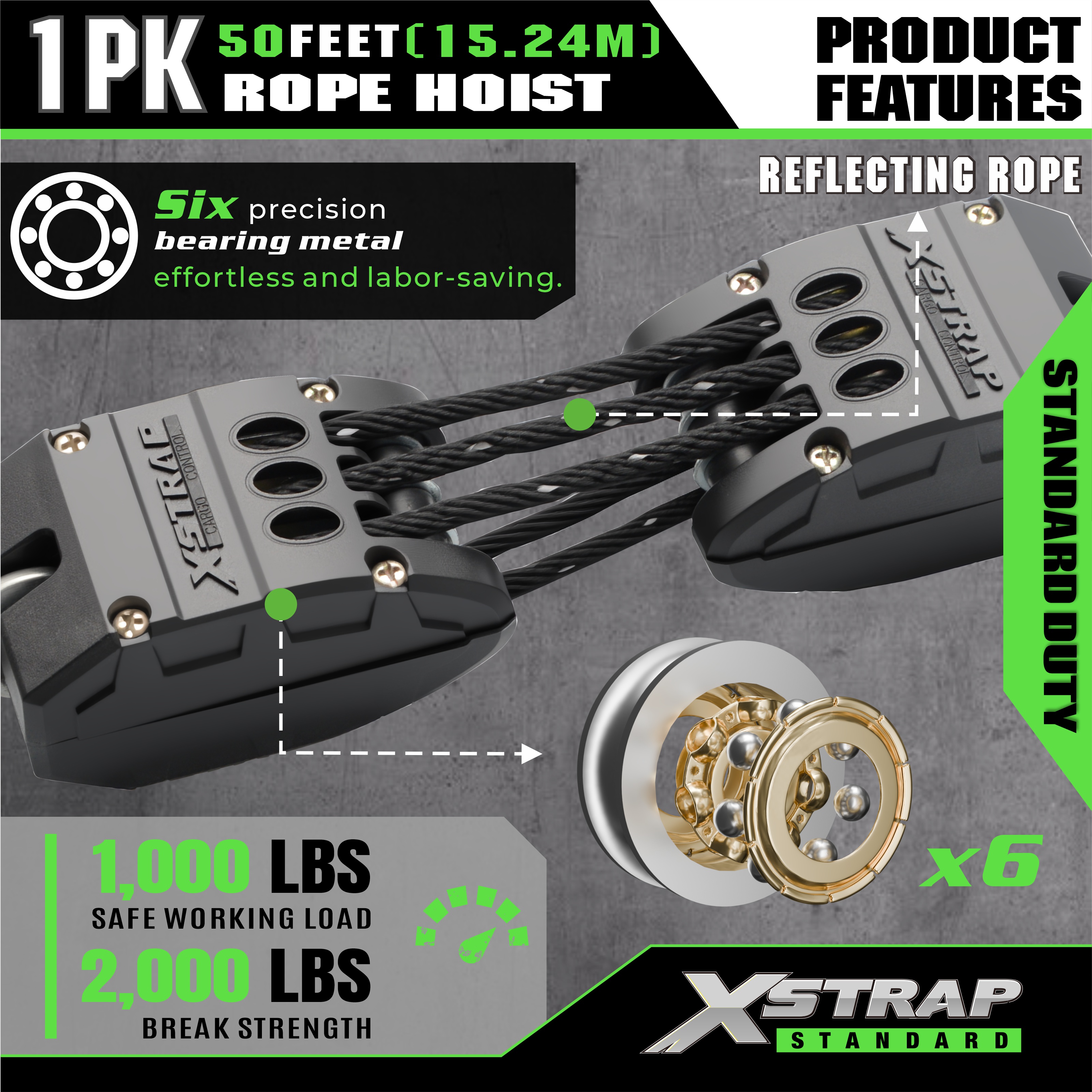 XSTRAP AHLT0003-reflekterande svart reptelessystem 1000LB