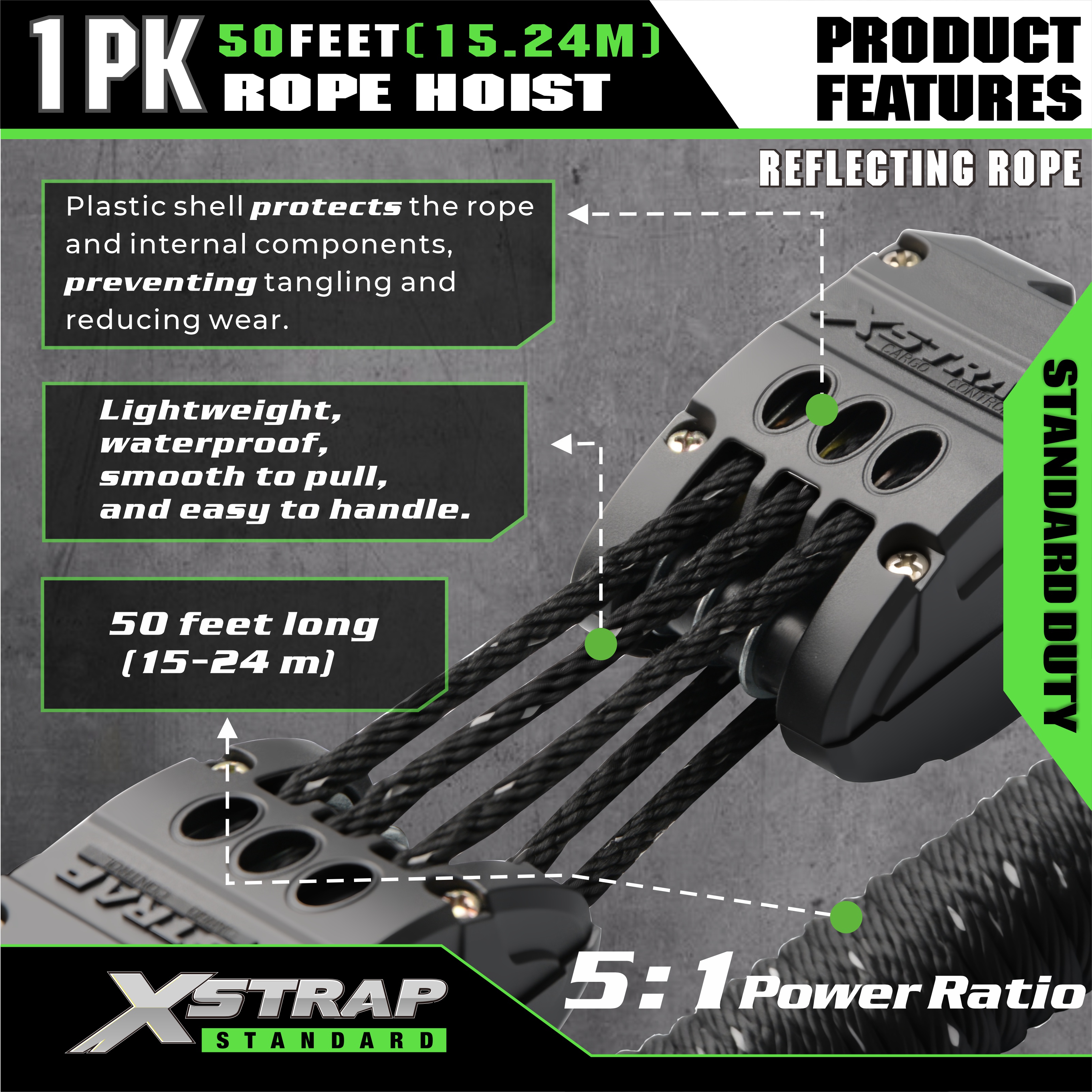 XSTRAP AHLT0003-reflekterande svart reptelessystem 1000LB