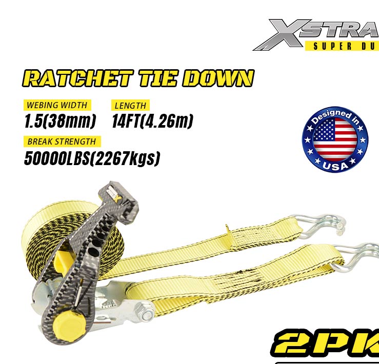 Xstrap 61620 2PK 1-1/2” x 14’ Ratcet Tie Down med dubbel J-krokar 1667lb SWL