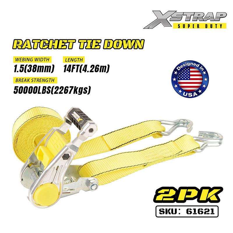 Xstrap 61621 2PK 1-1/2” x 14’ Ratcet Tie Down med dubbel J-krokar 1667lb SWL