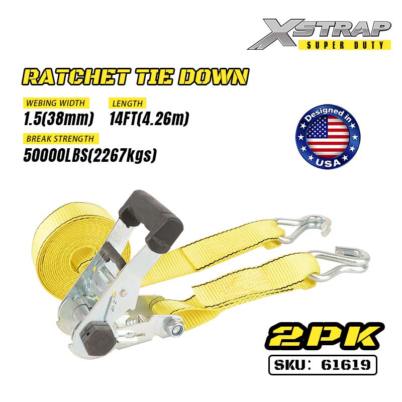 Xstrap 61619 2PK 1-1/2” x 14’ Ratcet Tie Down med dubbel J-krokar 1667lb SWL
